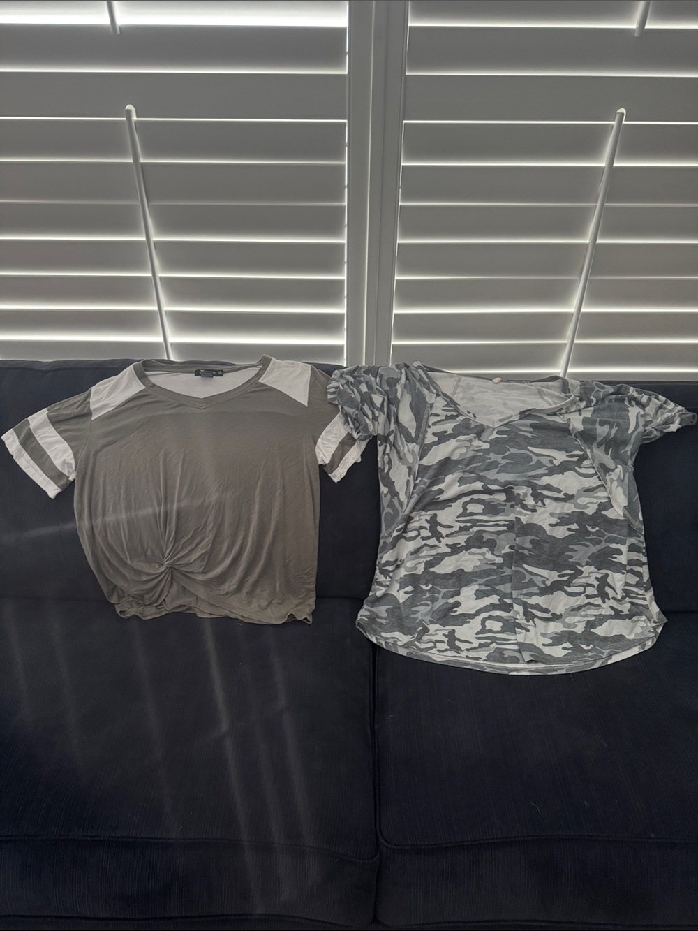 Wishlist Gray Camo V-Neck Short Sleeve Top & Miss Chievous green top